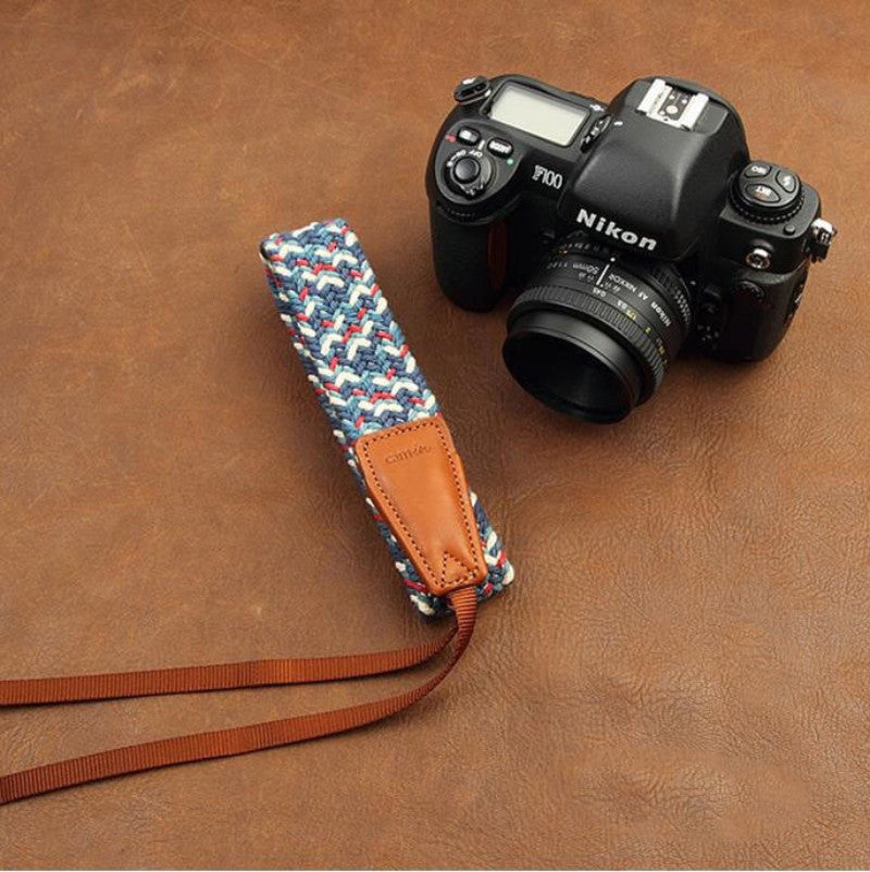 Blue Handmade DSLR Leather Camera Wrist Strap 8795 - icambag