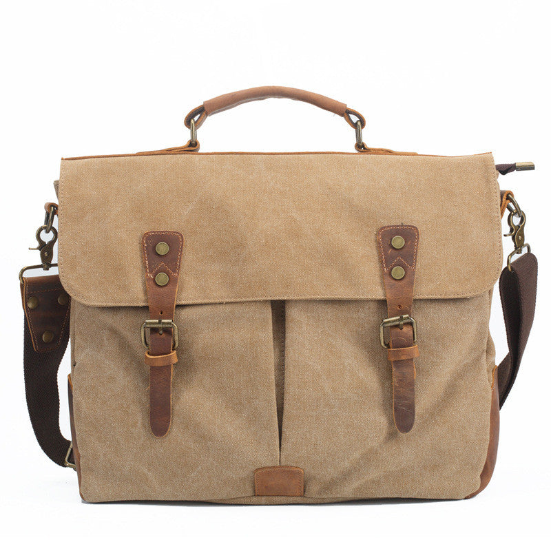 Canvas Leather Travel Bag Single Shoulder Bag Messenger Laptop Bag 1806 - icambag