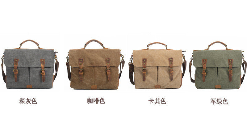 Canvas Leather Travel Bag Single Shoulder Bag Messenger Laptop Bag 1806 - icambag