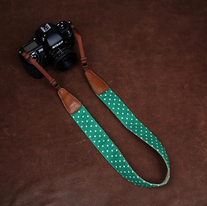 Cowboy DSLR Strap Green Dot lovely strap Handmade Leather Camera Strap Brown 7179 - icambag