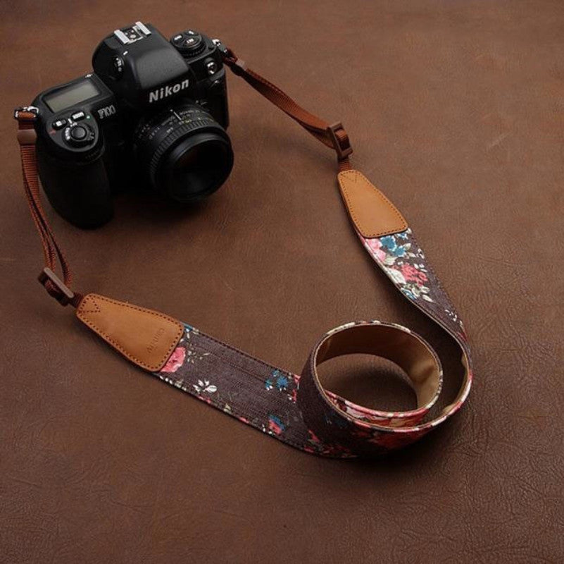 Cowboy Flower  Handmade Leather Camera Strap Brown 7135 - icambag
