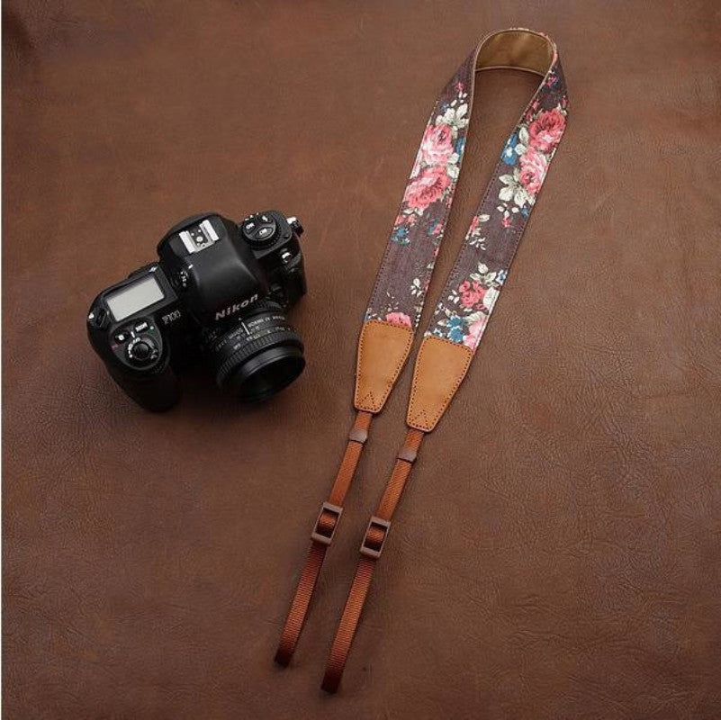 Cowboy Flower  Handmade Leather Camera Strap Brown 7135 - icambag