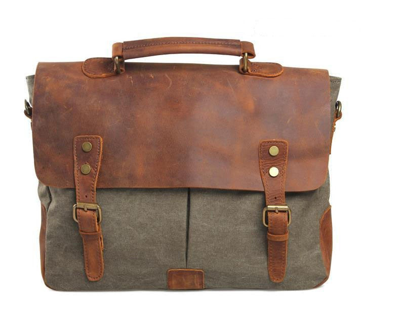 Crazy Horse Leather Bag Canvas Leather Travel Bag Single Shoulder Bag Messenger Laptop Bag 1807 - icambag