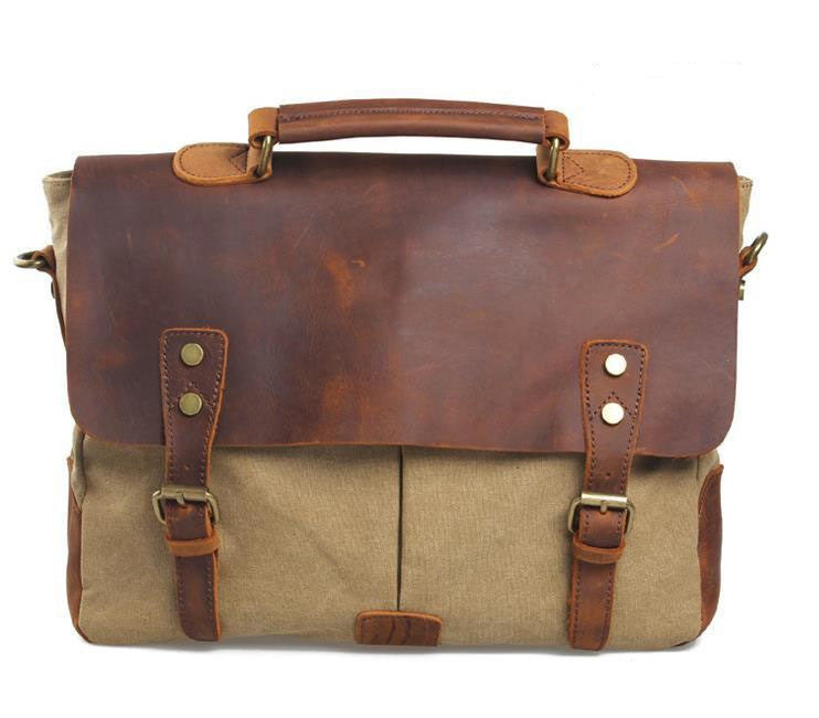 Crazy Horse Leather Bag Canvas Leather Travel Bag Single Shoulder Bag Messenger Laptop Bag 1807 - icambag