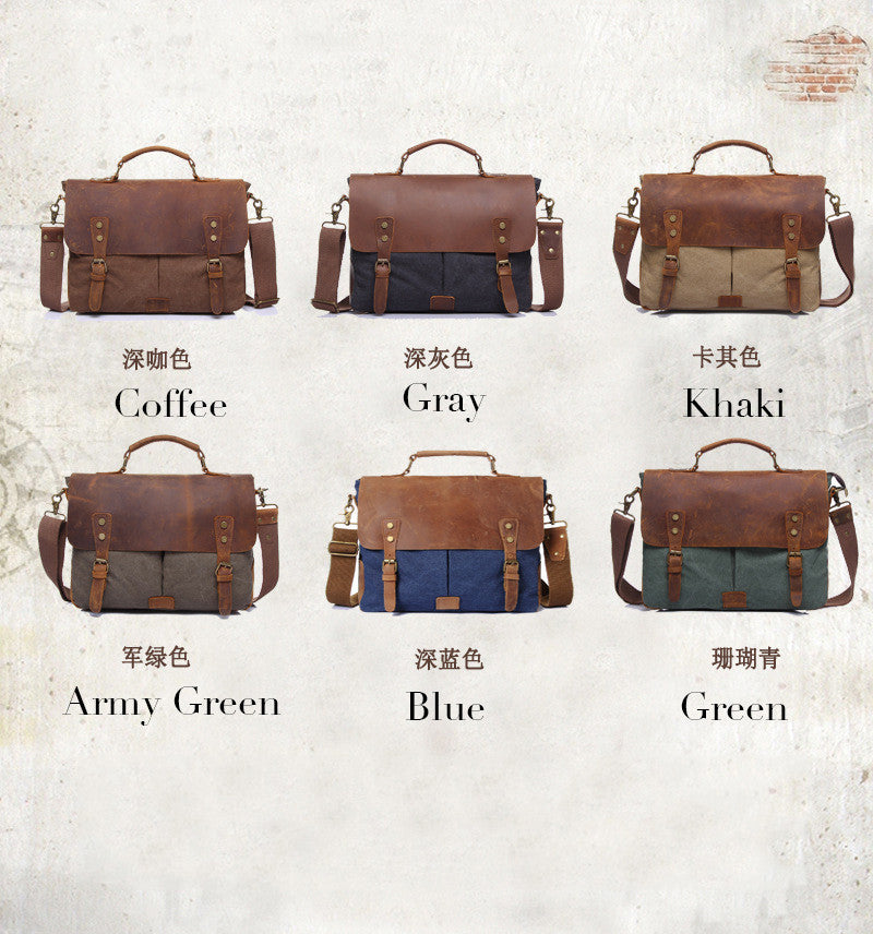 Crazy Horse Leather Bag Canvas Leather Travel Bag Single Shoulder Bag Messenger Laptop Bag 1807 - icambag