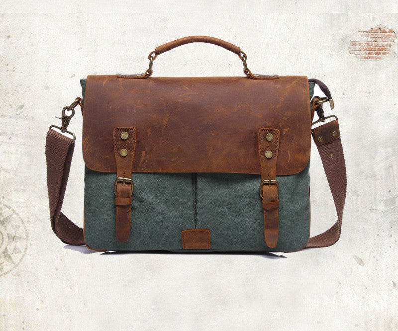 Crazy Horse Leather Bag Canvas Leather Travel Bag Single Shoulder Bag Messenger Laptop Bag 1807 - icambag