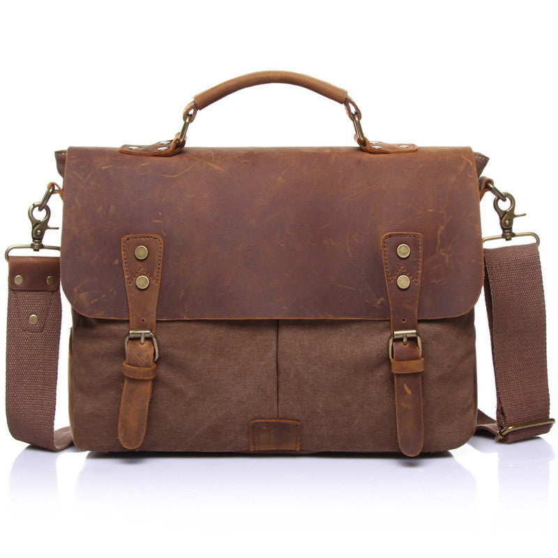 Crazy Horse Leather Bag Canvas Leather Travel Bag Single Shoulder Bag Messenger Laptop Bag 1807 - icambag