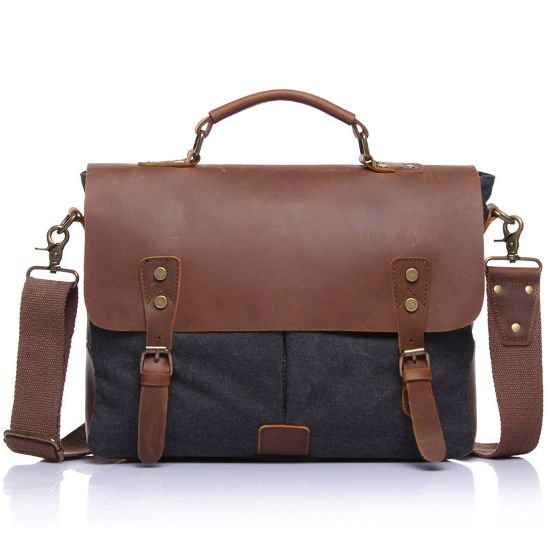 Crazy Horse Leather Bag Canvas Leather Travel Bag Single Shoulder Bag Messenger Laptop Bag 1807 - icambag