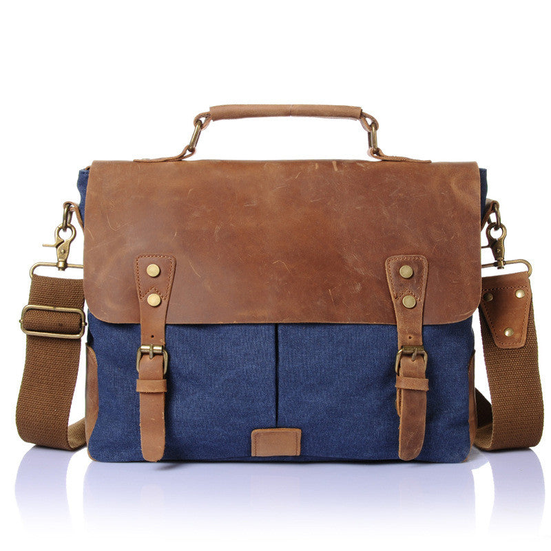 Crazy Horse Leather Bag Canvas Leather Travel Bag Single Shoulder Bag Messenger Laptop Bag 1807 - icambag