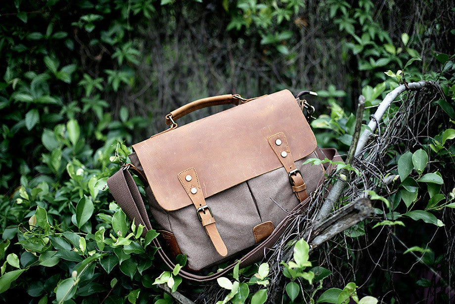 Crazy Horse Leather Bag Canvas Leather Travel Bag Single Shoulder Bag Messenger Laptop Bag 1807 - icambag