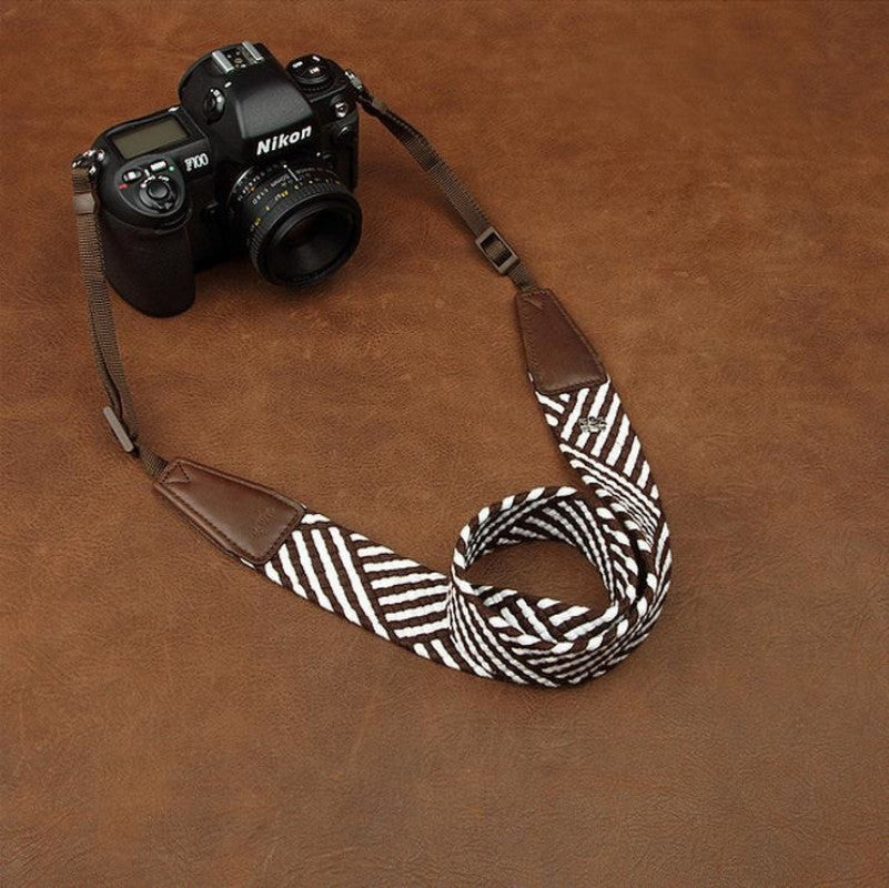 DSLR Coffee Stripe Strap  Handmade Leather Camera Strap 8666 - icambag