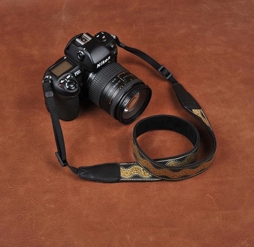 Embroidered Style DSLR Moire patterns  Canon Handmade Leather Camera Strap 8485 - icambag