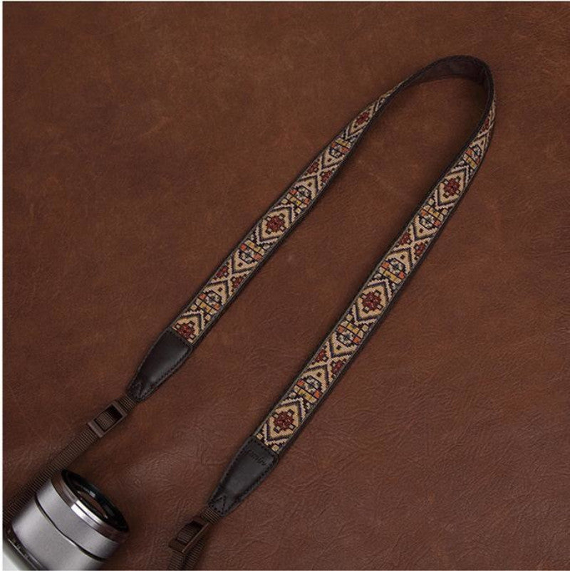 Embroidery Series Brown Handmade DSLR Leather Camera Strap 7456 - icambag