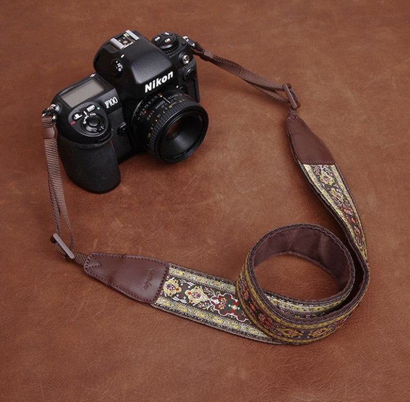 Embroidery Series brown Handmade DSLR Leather Camera Strap 7440 - icambag