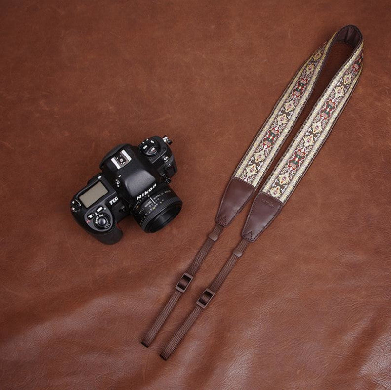 Embroidery Series brown Handmade DSLR Leather Camera Strap 7440 - icambag
