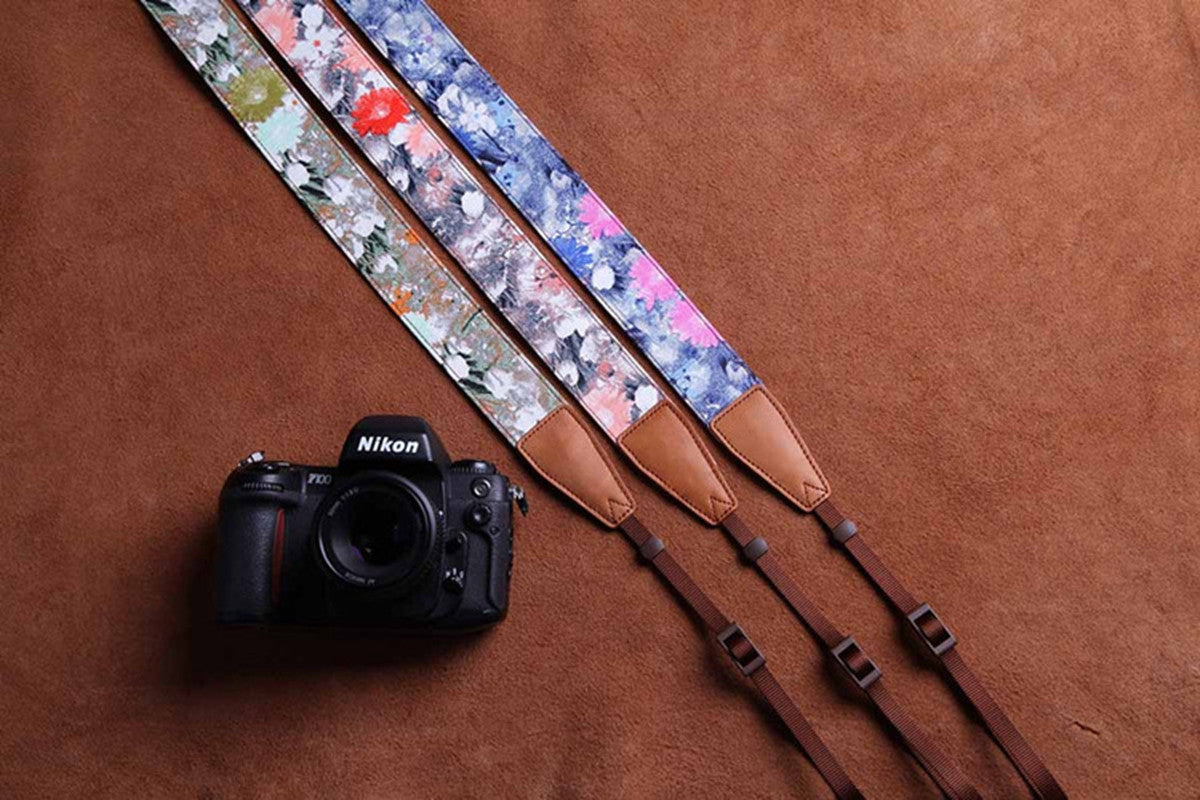 Cotton Cowboy Flower Handmade Leather Camera Strap - icambag