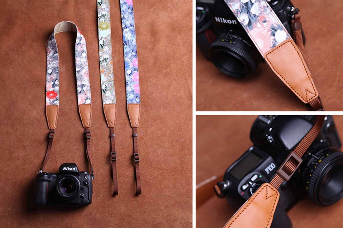 Cotton Cowboy Flower Handmade Leather Camera Strap - icambag