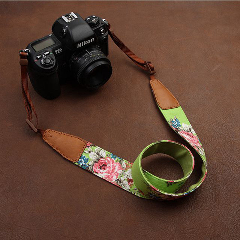 Green Cowboy Flower  Handmade Leather Camera Strap Brown - icambag