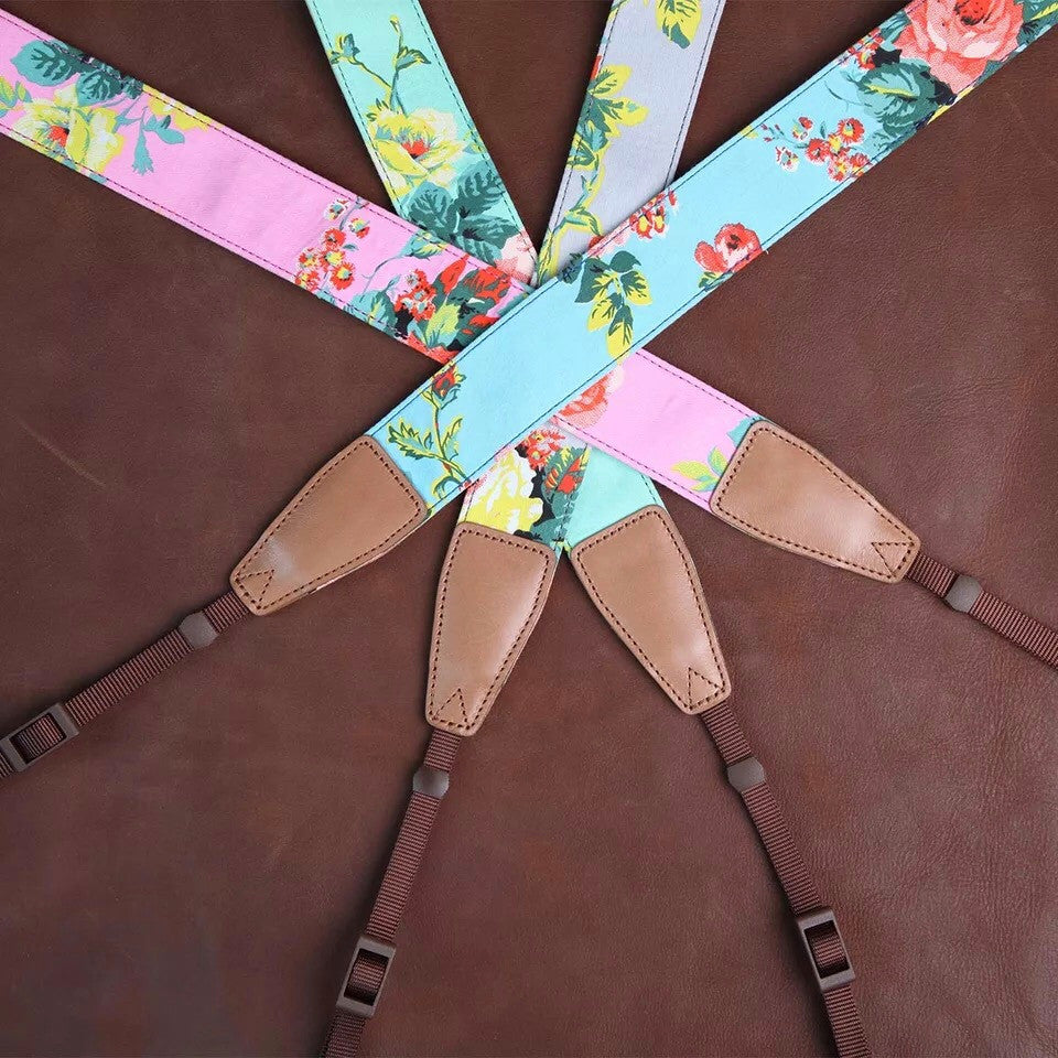 Summer Flowers Cowboy DSLR Strap Handmade Leather Camera Strap CS084 - icambag