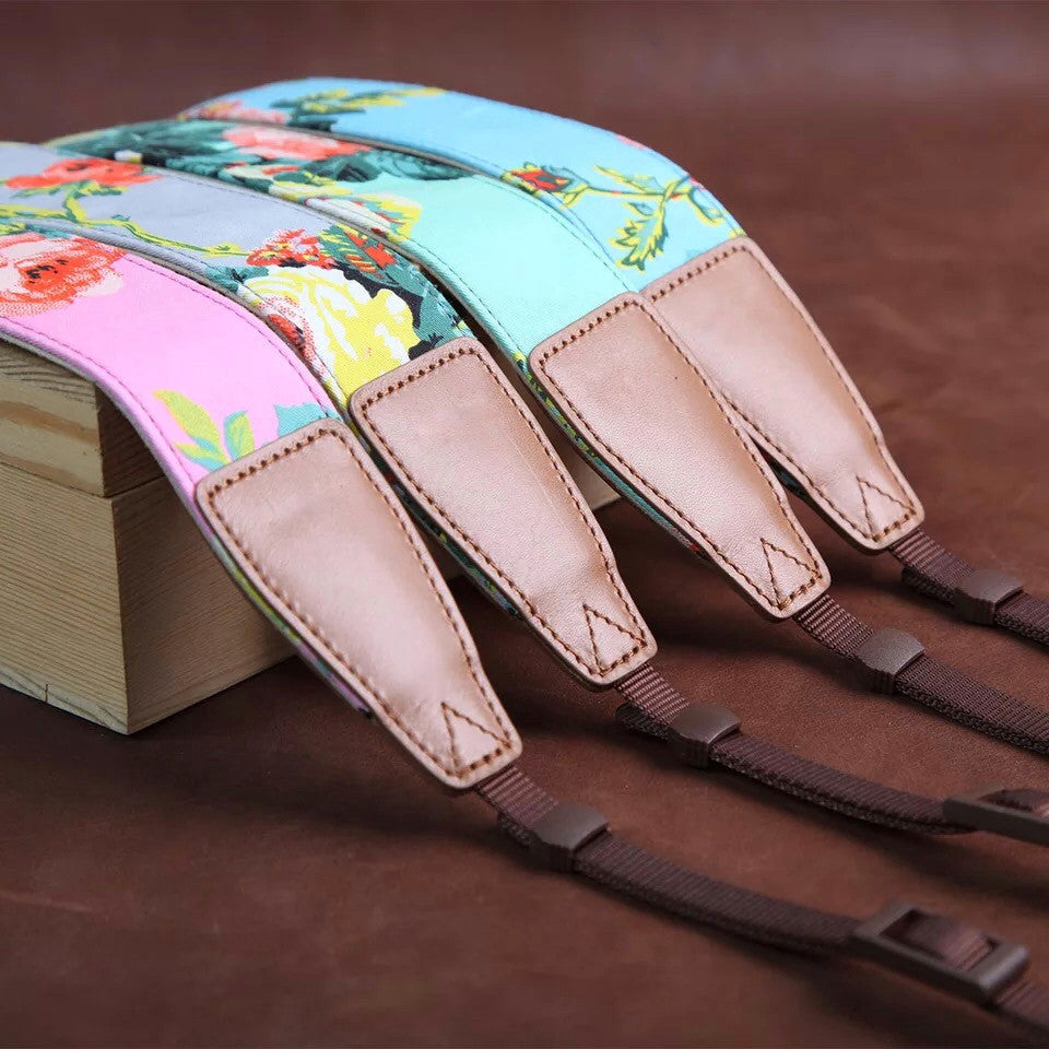 Summer Flowers Cowboy DSLR Strap Handmade Leather Camera Strap CS084 - icambag