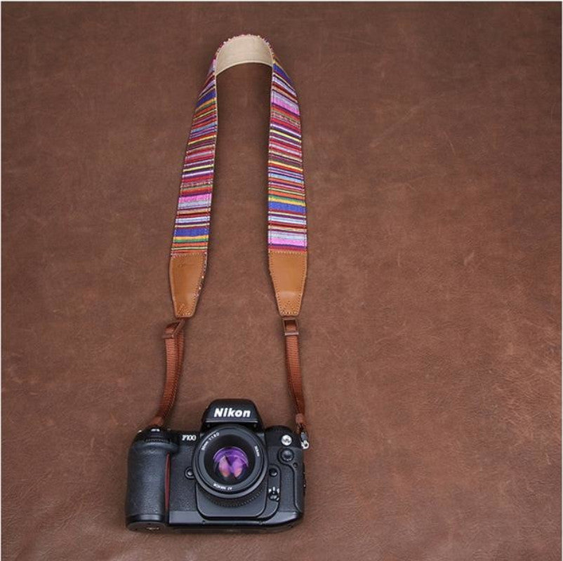 Indian Pinstripe Strap Handmade Leather Camera Strap Style Holiday-7205 - icambag