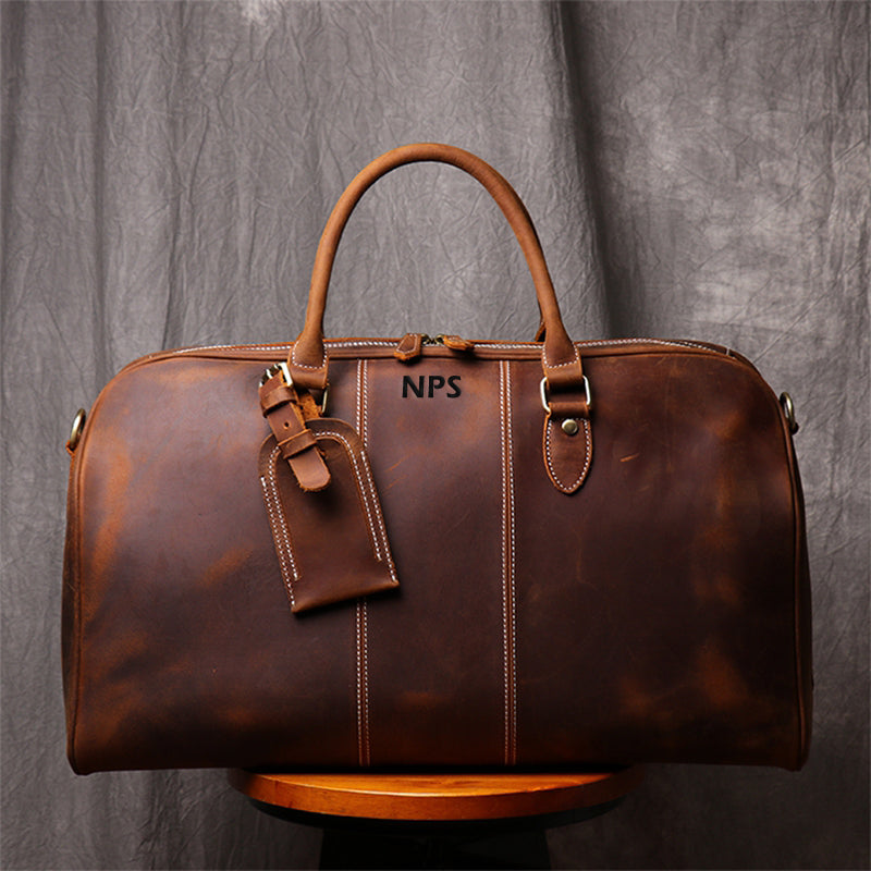 Personalized Duffle Bag Simple Vintage Leather Duffle Bag Good Big Size Travel Bag Gym bag - icambag
