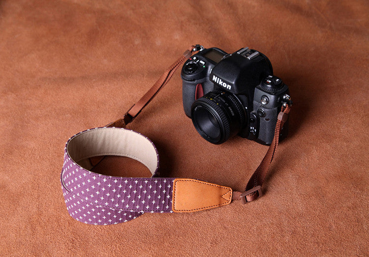 Cowboy Little White Dot Strap Handmade Leather DSLR Camera Strap in Brown CS081 - icambag