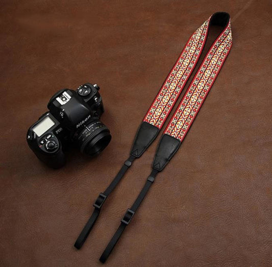 National Style Embroidered Both ends brown skin Handmade DSLR Leather Camera Strap 7437 - icambag