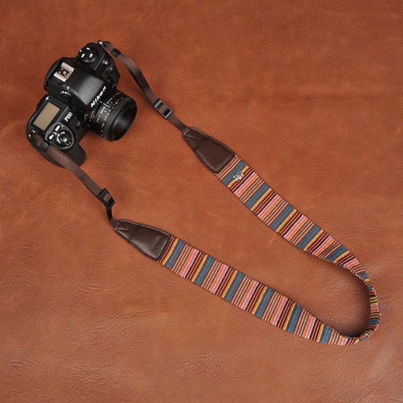 Canon Stripe Handmade Leather Camera Strap - 8270 - icambag