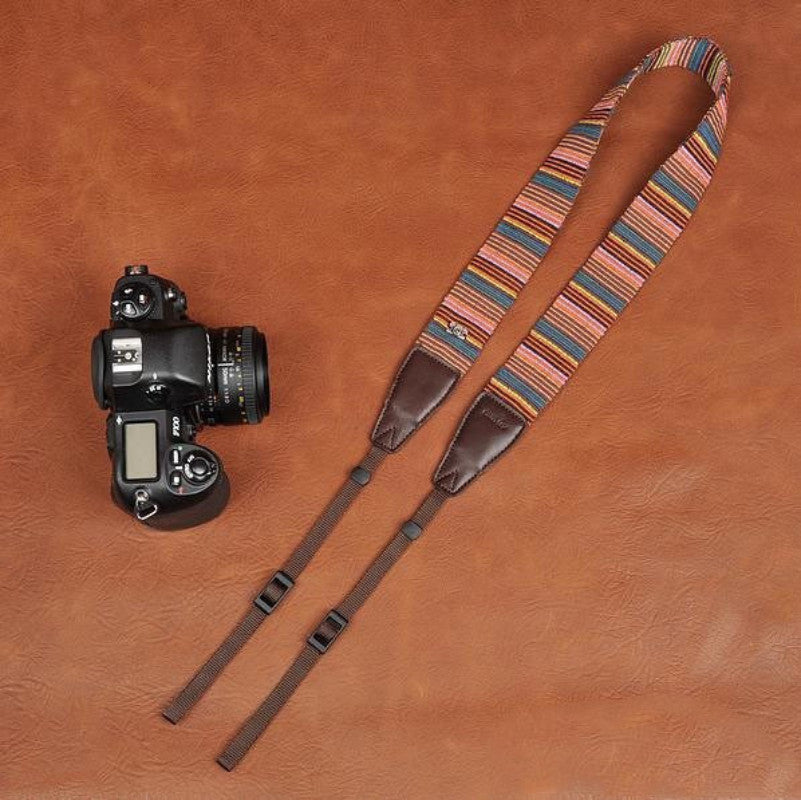 Canon Stripe Handmade Leather Camera Strap - 8270 - icambag