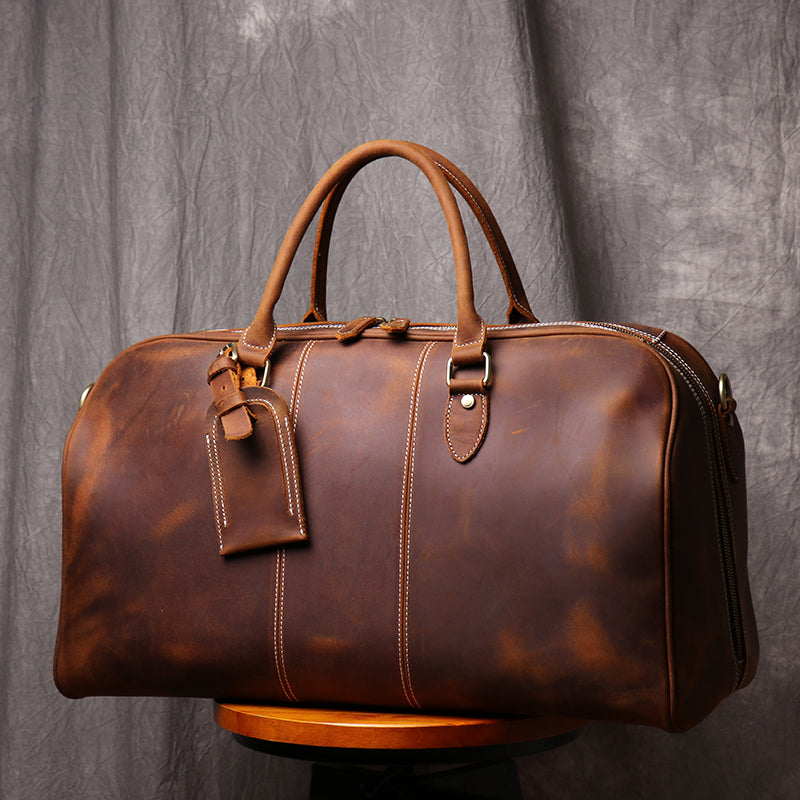 Vintage Leather Mens Large Weekender Bag Travel Bag Duffle Bag