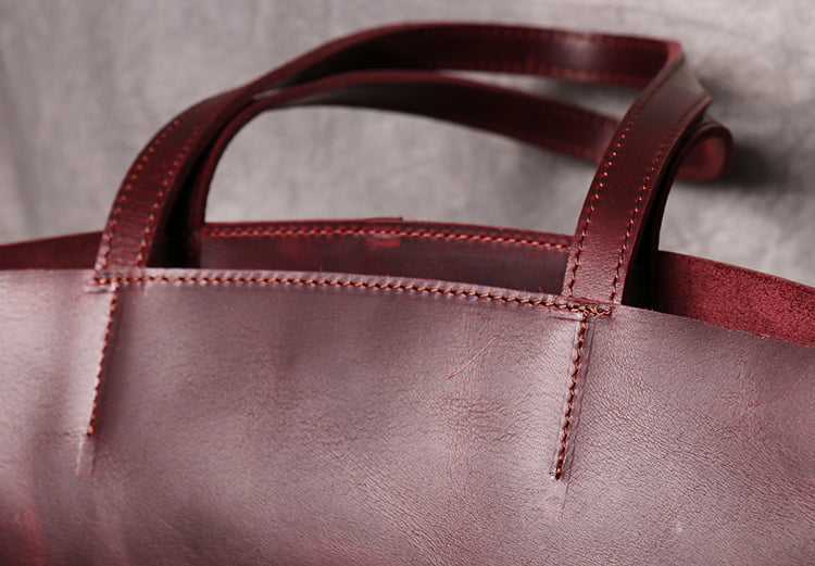 Genuine Leather Tote Bag Leather Handbag Gift for Women Leather Purse Leather Book Bag - icambag