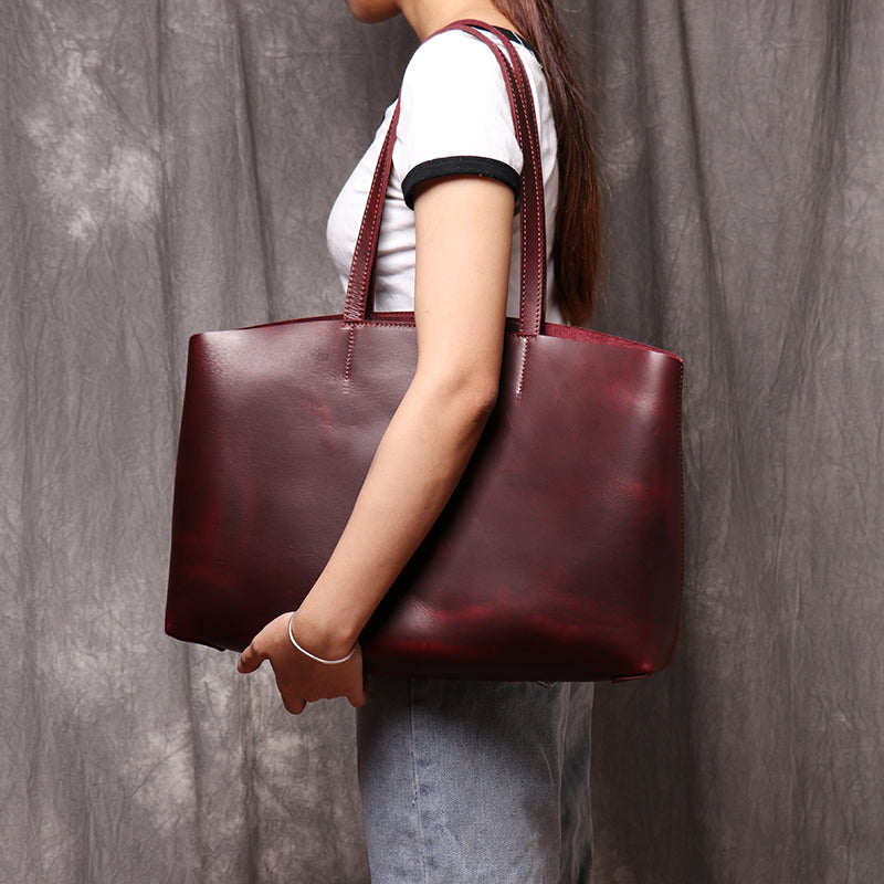 Genuine Leather Tote Bag Leather Handbag Gift for Women Leather Purse Leather Book Bag - icambag