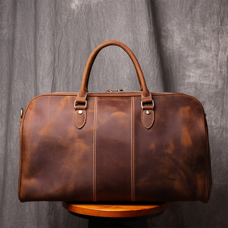 Personalized Duffle Bag Simple Vintage Leather Duffle Bag Good Big Size Travel Bag Gym bag - icambag