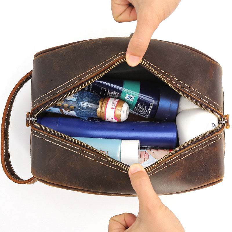Men Gifts Leather Toiletry Bag Personalized Dopp kit Monogrammed Cosmetic Bag Valentine's Day Gifts - icambag