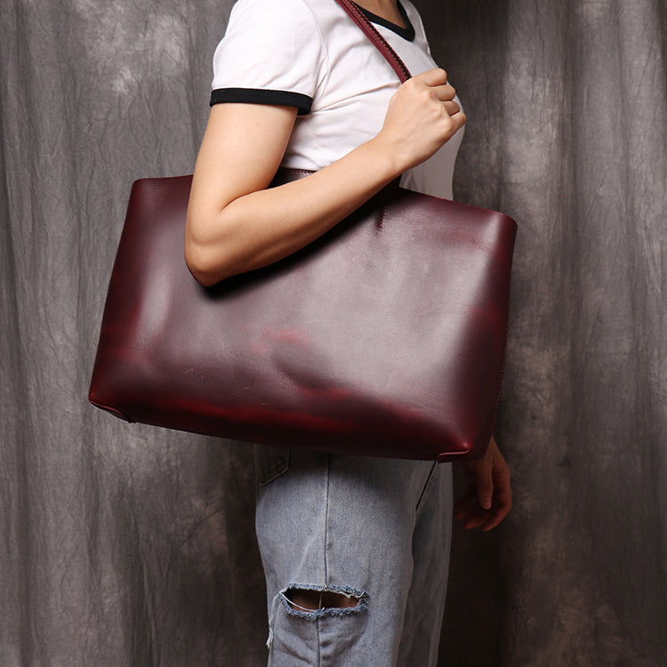 Genuine Leather Tote Bag Leather Handbag Gift for Women Leather Purse Leather Book Bag - icambag