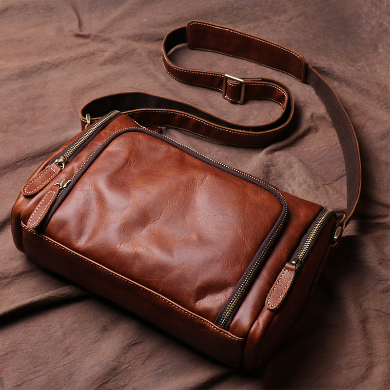 Vintage Crazy Horse Leather bag Original Handmade Postman Bag Leather Cross Body Bag Casual Shoulder Bag Message Bag - icambag