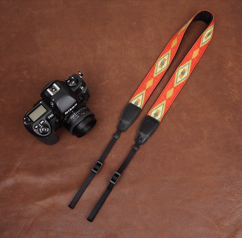 Orange Embroidery Series Flowers Pattern brown Handmade DSLR Leather Camera Strap 7590 - icambag