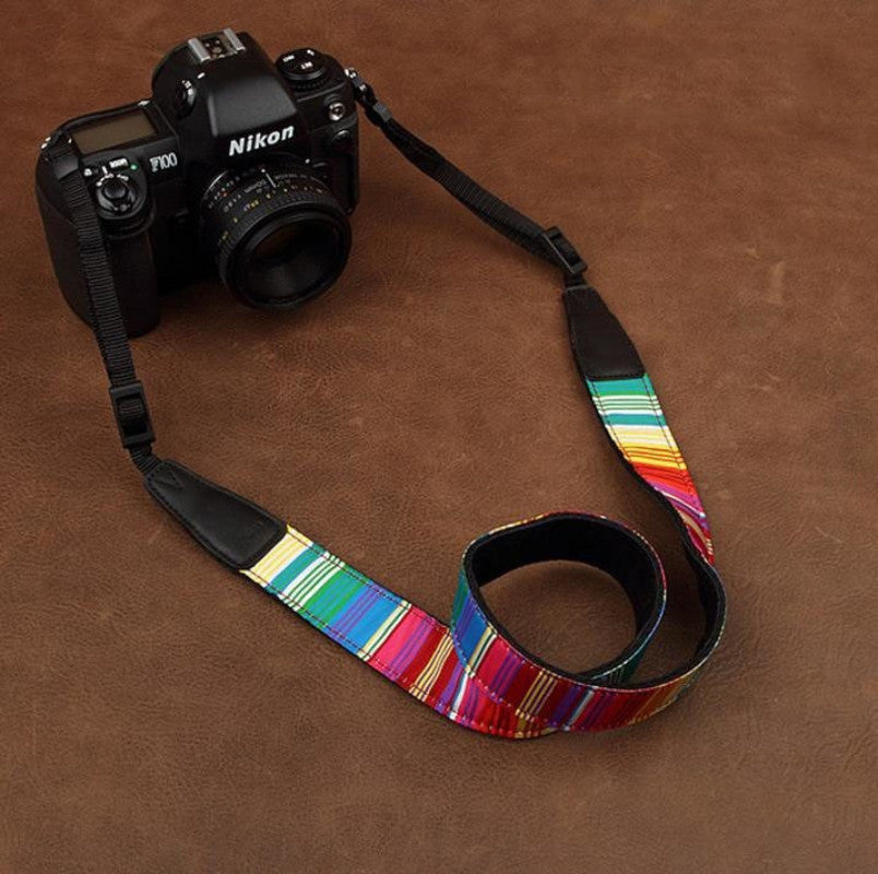 Rainbow Stripe Strap Sony Handmade Leather Camera Strap Bohemia Style 8383 - icambag