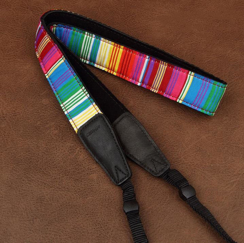 Rainbow Stripe Strap Sony Handmade Leather Camera Strap Bohemia Style 8383 - icambag