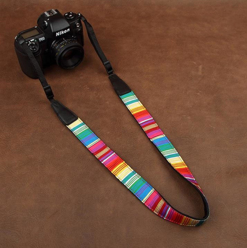 Rainbow Stripe Strap Sony Handmade Leather Camera Strap Bohemia Style 8383 - icambag