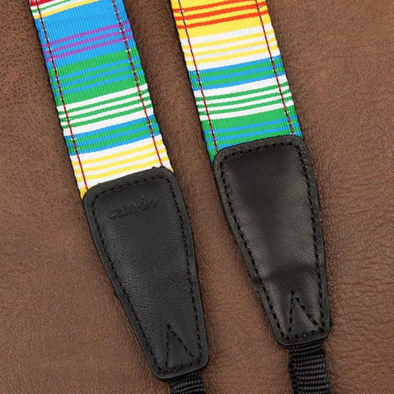 Rainbow Stripe Strap Sony Handmade Leather Camera Strap Bohemia Style 8383 - icambag