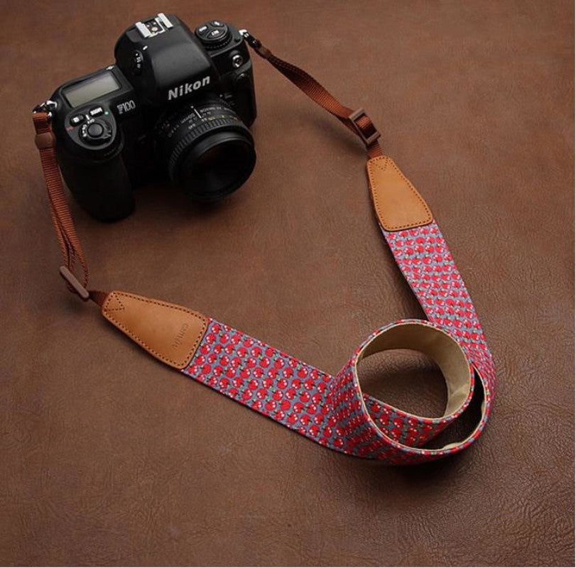 Red Apple Cowboy Flower Handmade Leather Camera Strap Brown 7119 - icambag