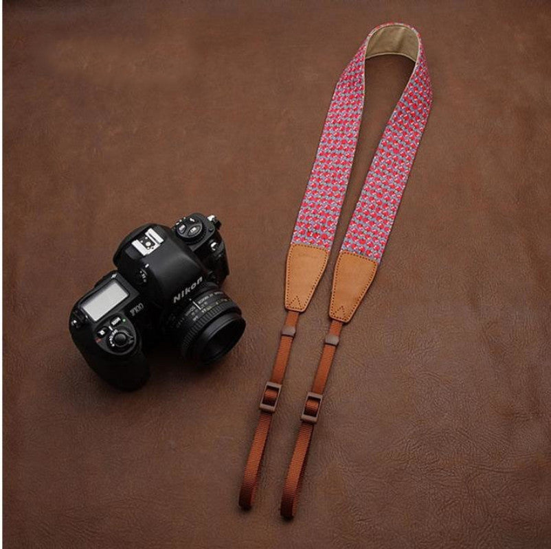 Red Apple Cowboy Flower Handmade Leather Camera Strap Brown 7119 - icambag