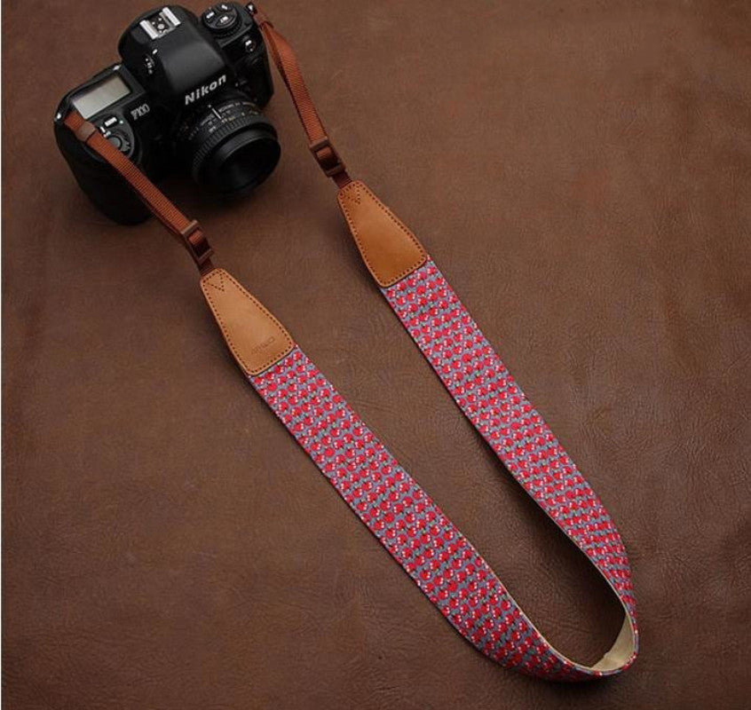 Red Apple Cowboy Flower Handmade Leather Camera Strap Brown 7119 - icambag