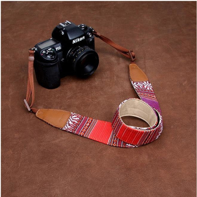 Stripe Colorful Handmade Leather Camera Strap Bohemia Style CS065 - icambag
