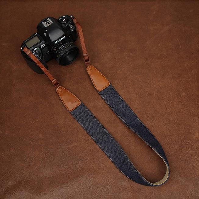 Simple Clean Cowboy Red and Light Blue Handmade Leather DSLR Camera Strap CS049 - icambag
