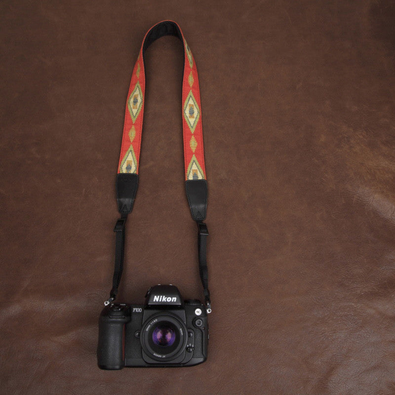 Orange Embroidery Series Flowers Pattern brown Handmade DSLR Leather Camera Strap 7590 - icambag