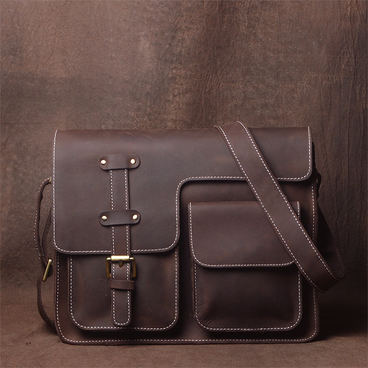 Handmade First Layer Cowhide Male Bag Retro Casual Crazy Horse Leather One Shoulder Slung Messenger Bag - icambag