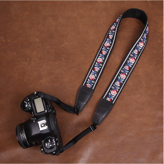 Embroidered Style Red Flowers Canon Handmade Leather Camera Strap 7548 - icambag